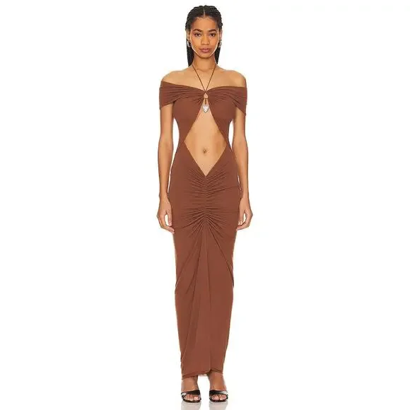 MANURI Eleni Maxi Dress Ruched Cutout Vacation Party Sexy Evening Stretchy M - Picture 2 of 13